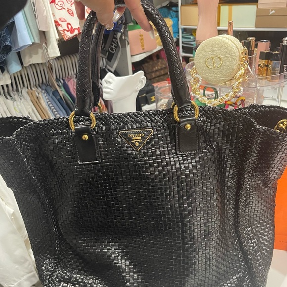 Prada Black Leather Woven Tote - Picture 1 of 12